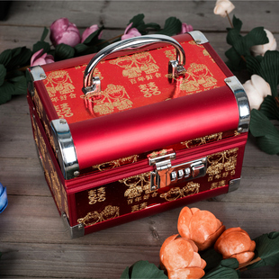 高档婚庆结婚首饰箱首饰盒带密码锁化妆箱化妆盒镜箱新娘陪嫁包邮