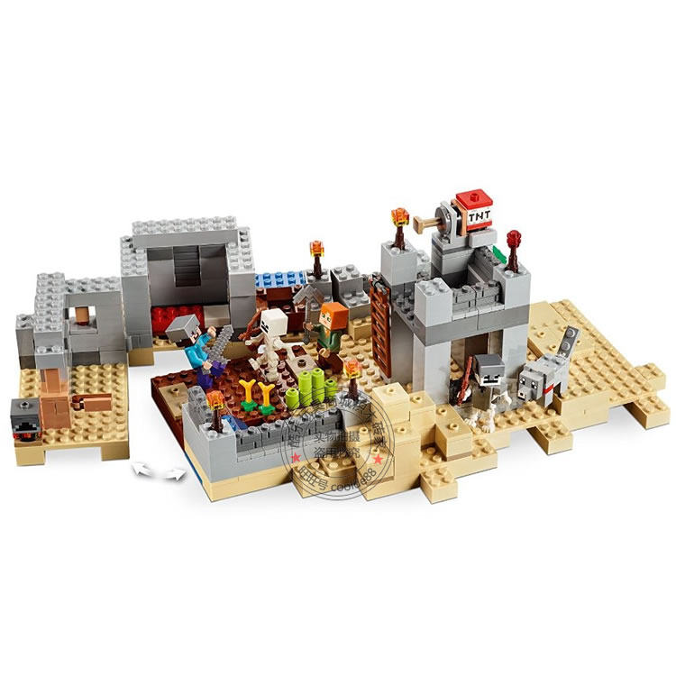 正品我的世界系列沙漠哨所山洞地下城人仔兼容乐高积木玩具21121