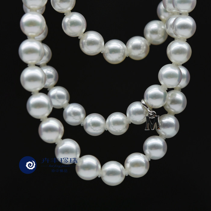 专柜款精圆8mm akoya日本天然海水珍珠项链长款 毛衣链 18k金钻石