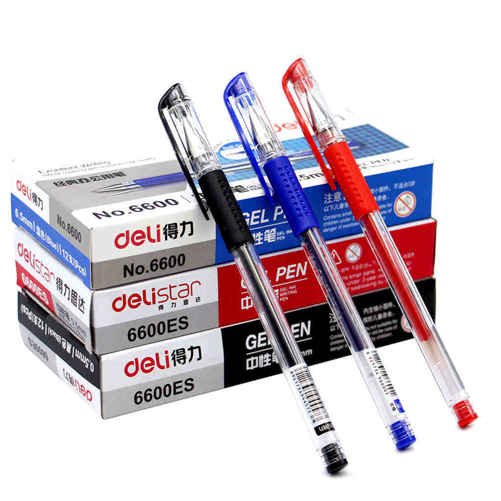 得力30支筒s52装中性笔碳素笔0.5mm签字笔黑色水笔办公学生用品