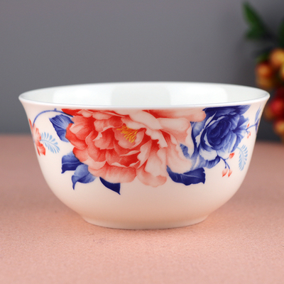 景德镇骨瓷釉中彩碗4.5寸金钟餐具配套碗青花中式饭碗儿童碗家用