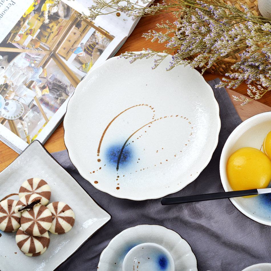 水墨黑釉日式点心盘中国风长方盘子手绘香蕉船盘蛋糕盘子寿司盘