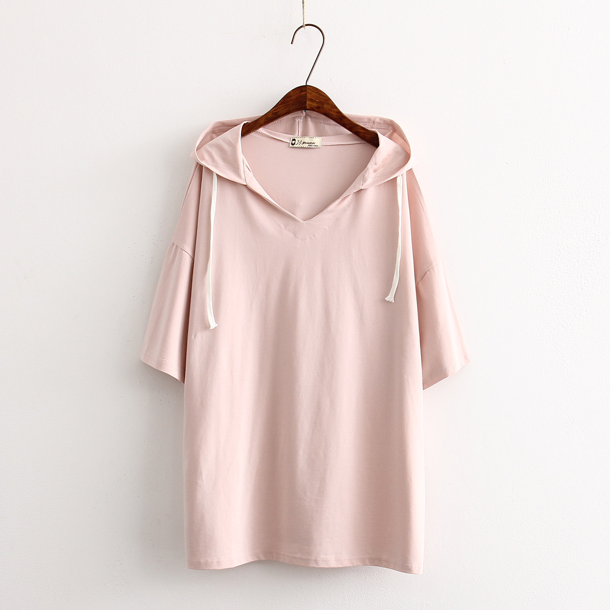 韩版学院风拼色超宽松短袖条纹t恤女bf风下开叉中长款体恤衫学生