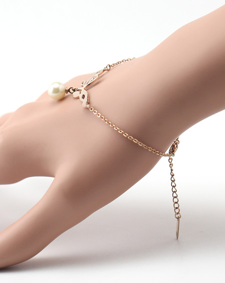 774时尚百搭经典款彩金14k玫瑰金叶子吊珠简约手链韩版气质手环