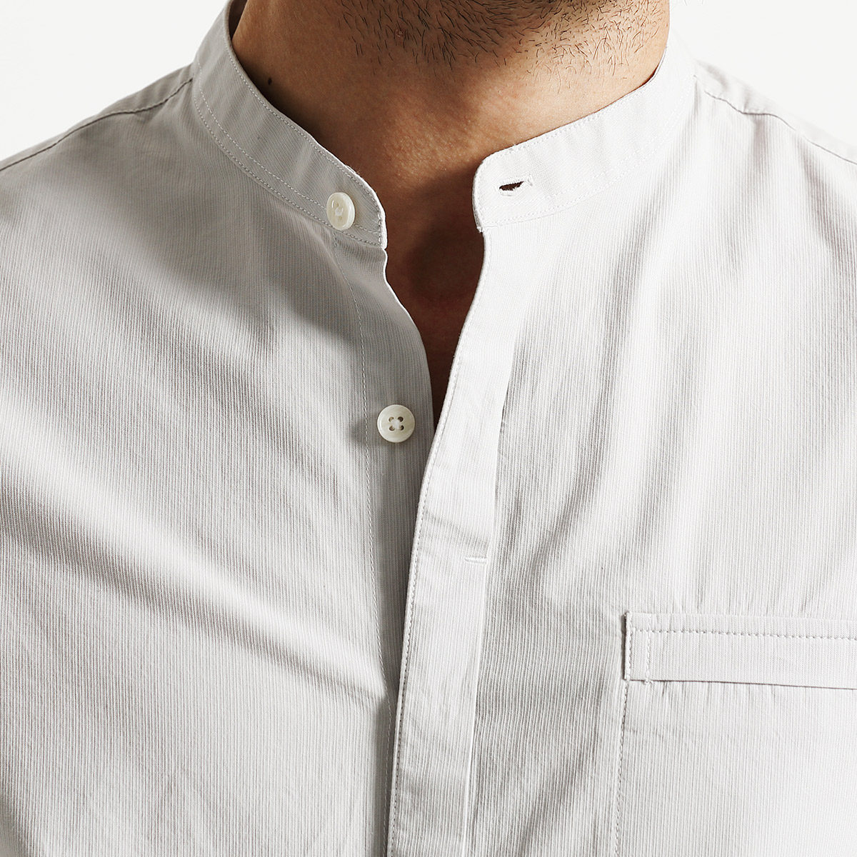 simwood简木男装2017秋季新款胸前口袋长袖衬衣男士修身立领衬衫