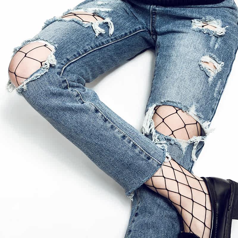 潮搭礼盒袜渔网袜欧美朋克风大中小网袜连裤袜破洞牛仔裤绝配