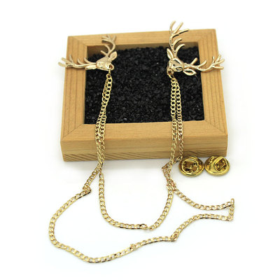 领针链 韩版衬衣鹿头领针男领角链条针扣 个性鹿头胸针衣领扣领