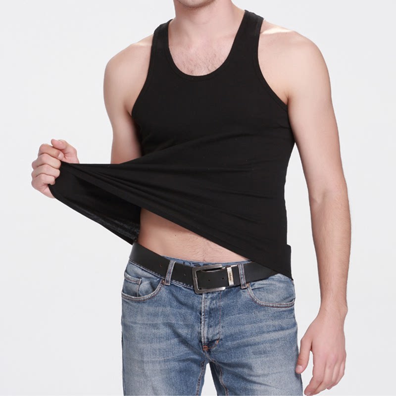 男运动罗纹紧身背心青中年纯棉透气衫大码纯色弹力圆领无袖内衣潮