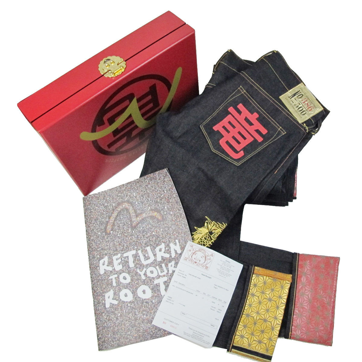 evisu福神代购正品龙年限量版金龙刺绣印花裤脚赤耳直筒牛仔裤男