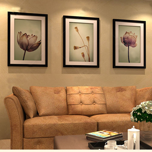 相框 荷韵三联框现代简约装饰画客厅三联画墙画背景画高档家居装饰