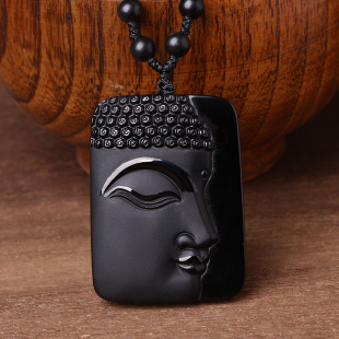 吊坠 纯天然黑曜石半面佛吊坠 男女款佛挂坠护身 精美雕工