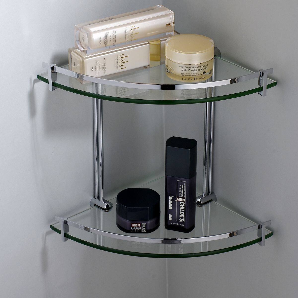 铭耐品牌全铜双层三角置物架卫生间玻璃三角架浴室洗发沐浴三角篮