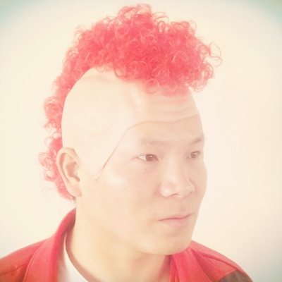 非主流另类鸡冠头假发杀马特头套cosplay半光头喇嘛假发红色假发