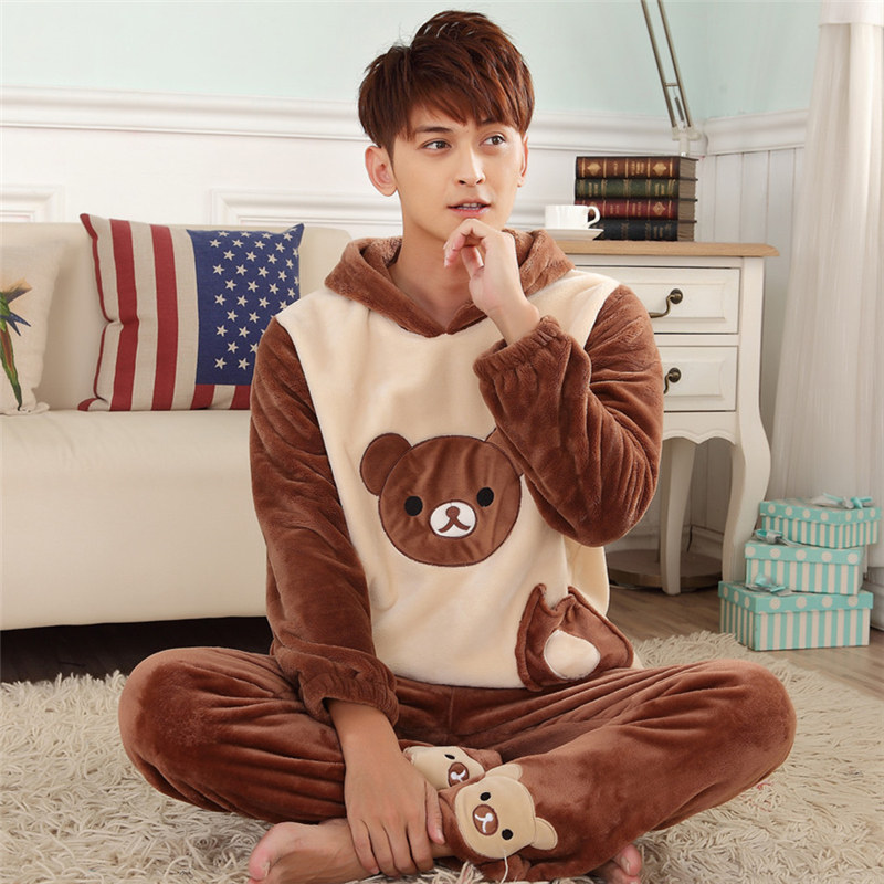 秋冬季法兰绒青少年中学生睡衣卡通男士加厚加绒珊瑚绒男款家居服