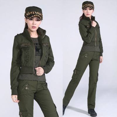 軍裝套裝女外套秋裝新款戶外休閒修身迷彩服女軍服韓版夾克外套潮