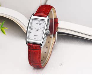 女表 超薄 vsop韩版时尚潮流手表女学生防水方形女表真皮带镶钻石英表