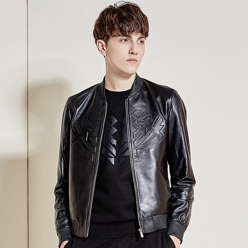 马克华菲真皮皮衣 2016秋季新款 男士皮夹克外套 韩版修身机车服