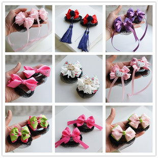 包邮新款韩版儿童弹簧夹发网舞蹈盘发饰品宝宝蝴蝶结发卡发包网兜