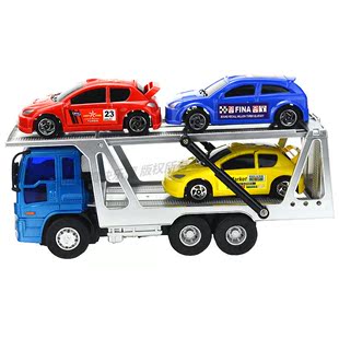 力利小型轿运车双层运输拖车带3辆小轿车儿童惯性工程车模型玩具