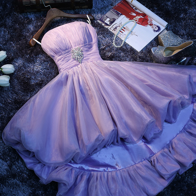 晚礼服2015新款前短后长抹胸紫色伴娘服新娘敬酒服宴会小礼服裙夏