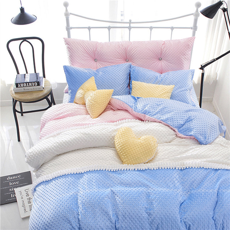 新款泡泡绒小清新韩式田园公主四件套短毛绒多件套泡泡