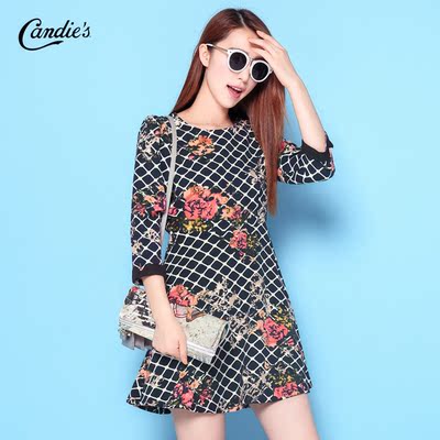 拉夏贝尔candies秋季新款 格纹印花长袖连衣裙30003662