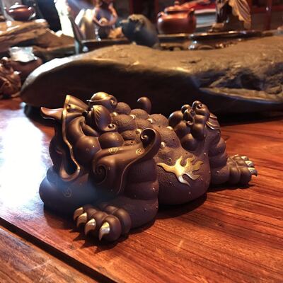 周健 财运当头 新款 24k真金 宜兴名家紫砂雕塑 金蟾茶道摆件礼品
