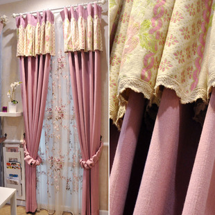 雨宸 韩式田园窗帘卧室遮光客厅清新美式乡村风格粉色纯色 花想容