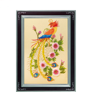 巧手3d印花立体丝带绣金凤凰客厅玄关竖幅挂画简单刺绣十字绣套件