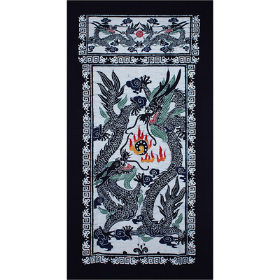 苗族手工蜡染画壁挂蜡染门帘 中华龙纹图 双龙门帘90x170cm