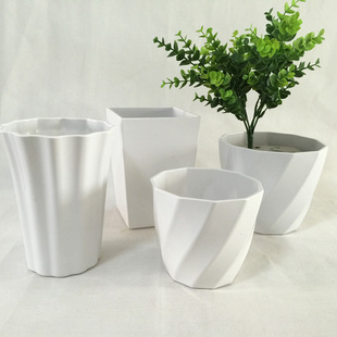 加厚加高大号白色塑料花盆仿陶瓷圆形螺纹树脂 白色花盆幸福园艺