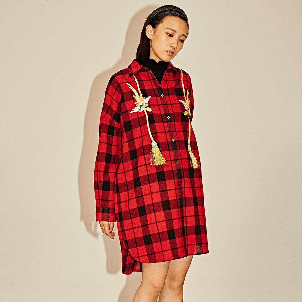 uooyaa/乌丫专柜正品2016条纹拼接大廓型直筒休闲衬衫