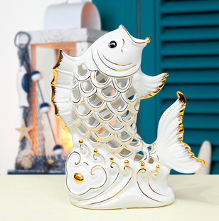 摆件 现代家居陶瓷软装饰工艺品礼品 屋美屋简约镂空动物鱼造型摆件