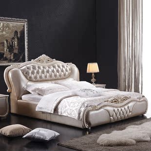 双人床 真皮床 皮艺床双人床 实木雕刻皮床 欧式皮床 皮床 1.