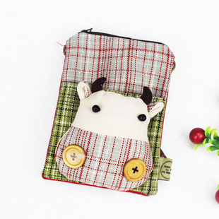 特价清仓 19包邮 卡通手机包 玩偶格子牛双层拉链斜跨小包 撞色