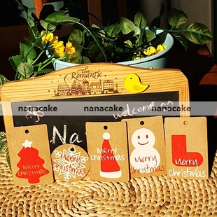 帽子 圣诞节 祝福留言贺卡片 5枚装牛皮纸吊牌 雪人帽子雪花 小卡片