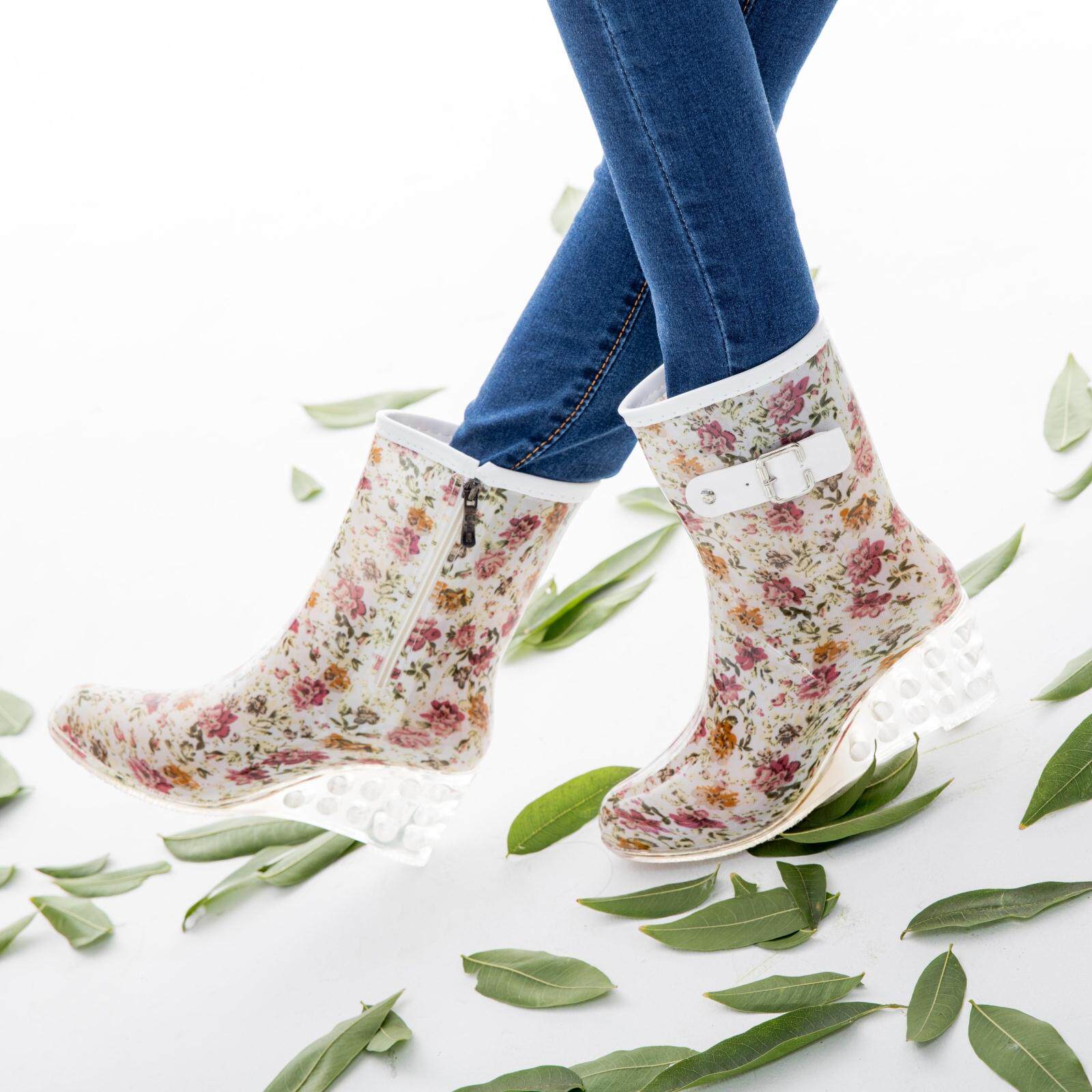 2015韩版雨鞋 坡跟豹纹雨鞋 雨靴 女特价侧拉链高跟雨鞋