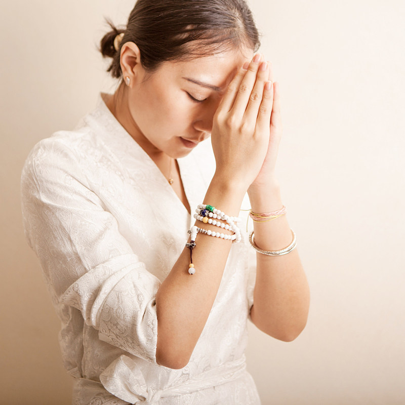 观照原创 黑玛瑙 白贝 108佛珠 手串 流苏简约气质 手链饰品女