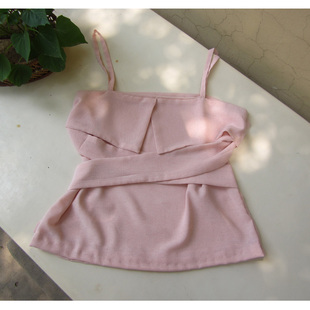 大鱼自制原创设计甜美露肩修身系带一字领抹胸背心粉色吊带上衣女