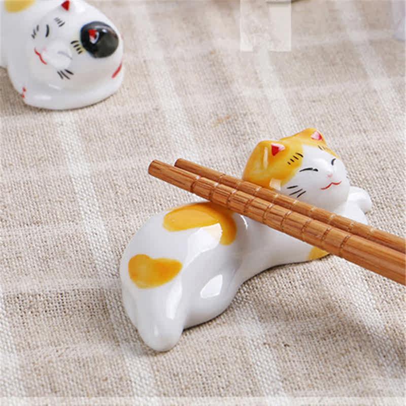 陶瓷猫咪筷子架创意小猫筷子托餐桌筷架筷托个性筷架托筷枕垫包邮