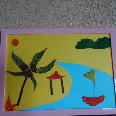 树叶画 儿童手工diy半成品材料包a4卡纸带相框欢乐海洋风海边风景