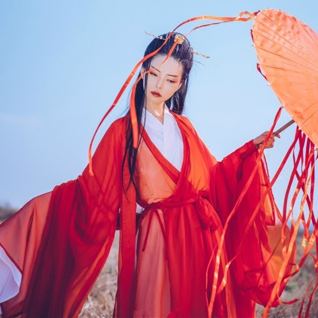 魏晋风汉服女装新款古风中国风复古汉服女cos古装红色原创中国风