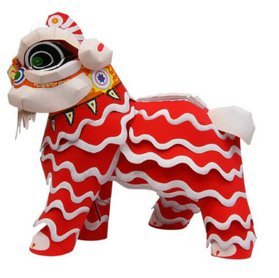 diy手工益智剪纸折纸 舞狮子 舞狮 春节摆件装饰 3d立体拼装纸模