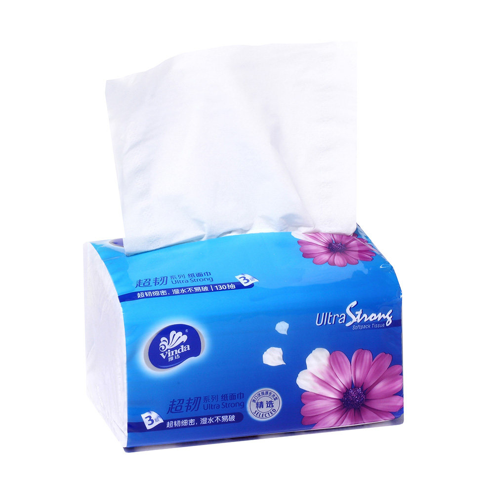 维达家庭装6包130抽v2239柔韧3层面巾纸自然无香原生浆纤巧装