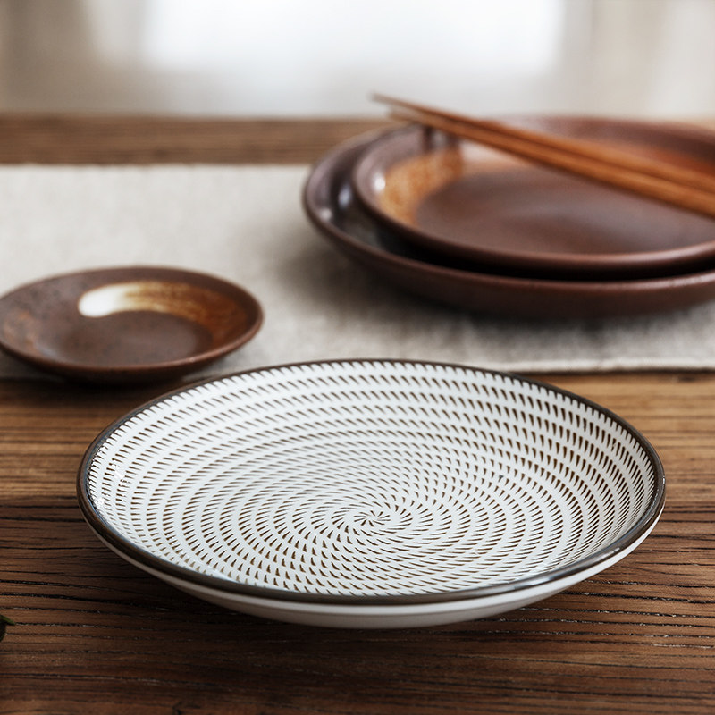 日式陶瓷盘子菜盘家用圆形大釉下彩碟早餐盘凉菜创意甜品水果盘子