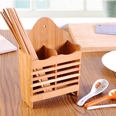 放筷子筒收纳壁挂式竹筷笼子家用多功能简约沥水创意筷子篓