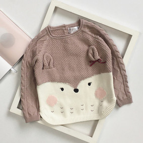 ins爆款秋冬新款 男女童宝宝立体图案手工毛衣儿童藕粉色老鼠毛衣