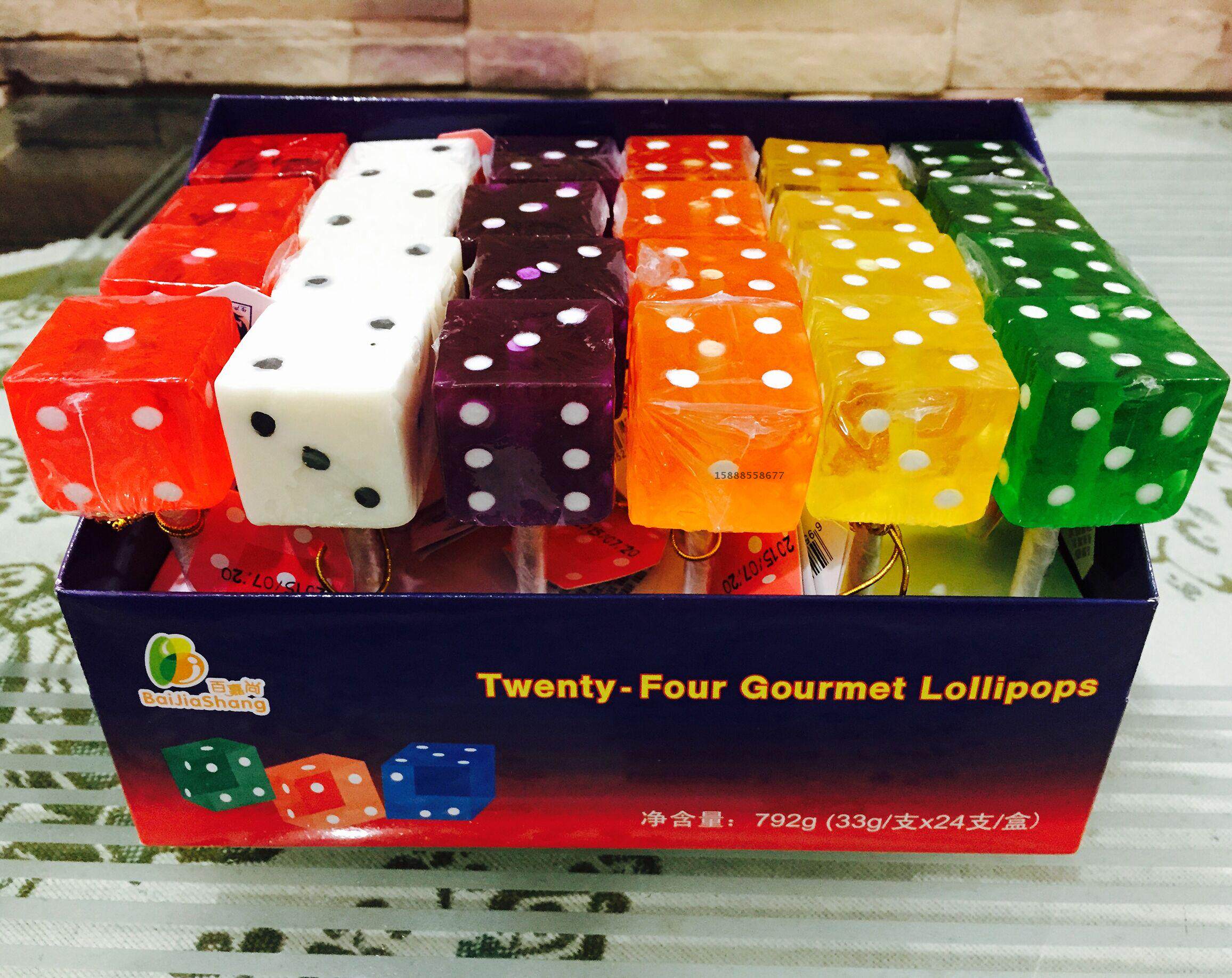 百嘉尚 33g 骰子糖造型糖果 棒棒糖零食 趣味水果糖 24支一盒包邮