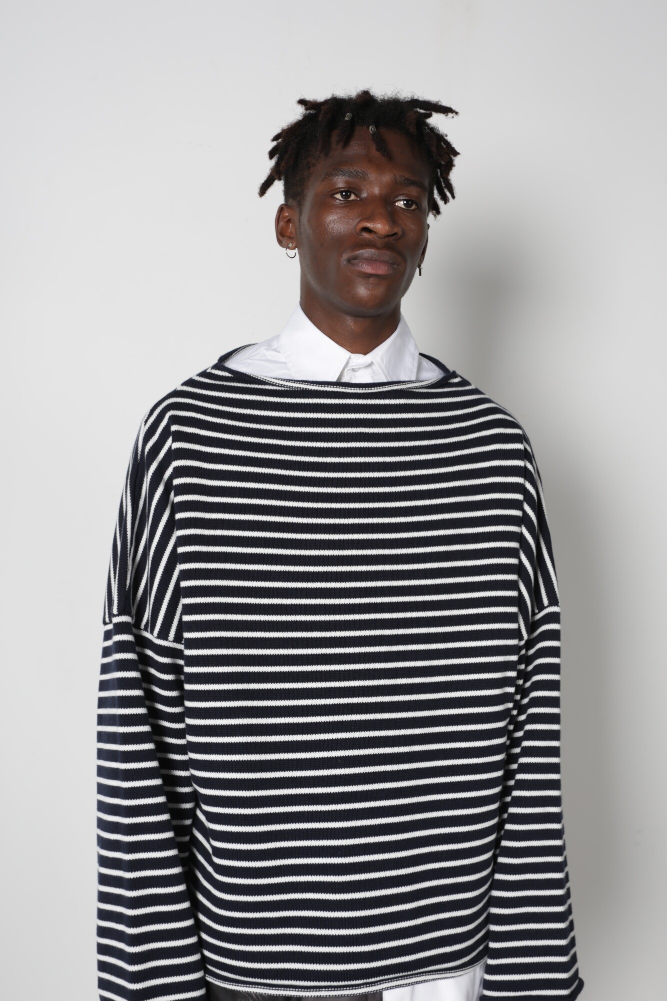 【现货】harsh and cruel黑白条纹一字领oversize落肩针织毛衣