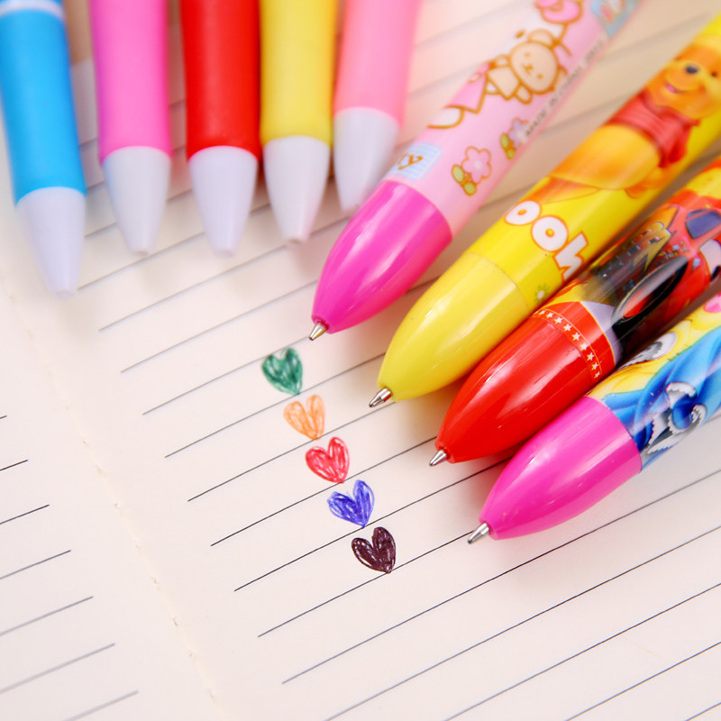 韩国创意文具卡通可爱多色圆珠笔批发按动彩色油笔原子笔10支笔芯